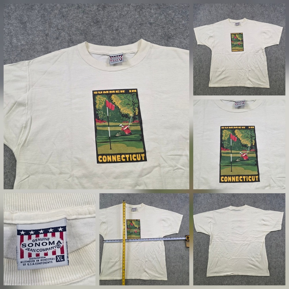 VTG Summer In Connecticut Golf Sonoma T Shirt Mens XL White Graphic Tee Souvenir